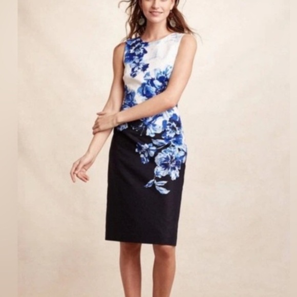 Maeve Blue Floral Stretch Cotton Sateen Open-Back Dress - Picture 6 of 12
